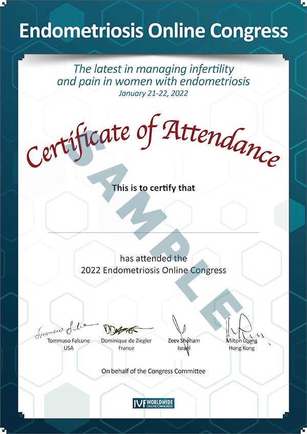 Endometriosis Certificate of Attendance IVF Worldwide Online Congress